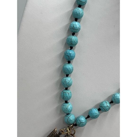 Jane Marie Hand Knotted Black leather Tassel Blue Faux Turquoise Arrow Pendant - Picture 11 of 15